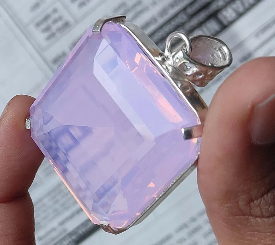 69 CT Natürlich Pink Opal Asscher Schnitt 925 Massives Sterlingsilber Anhänger - Bild 4 von 4