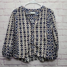 Velvet by Graham & Spencer Geometric Haddon Blouse Sz L Puff Sleeve Boho Cottage