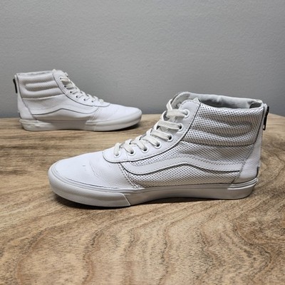 VANS Shoe Women 9 White Perforated Leather Milton Hi Zip Sneakers