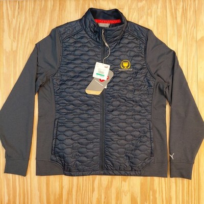 NWT Puma Cloudspun WRMLBL Golf Jacket Navy Blue Women s Large Presidents Cup