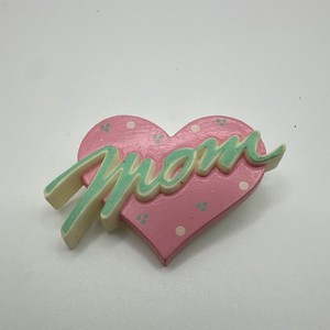 Vintage Heart 'Mom' Brooch Pin Pink White Green Polka Dots