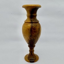 Hand Turned Olive Wood Bud Vase 7" Tall MCM Beautiful Natural Wood Grain