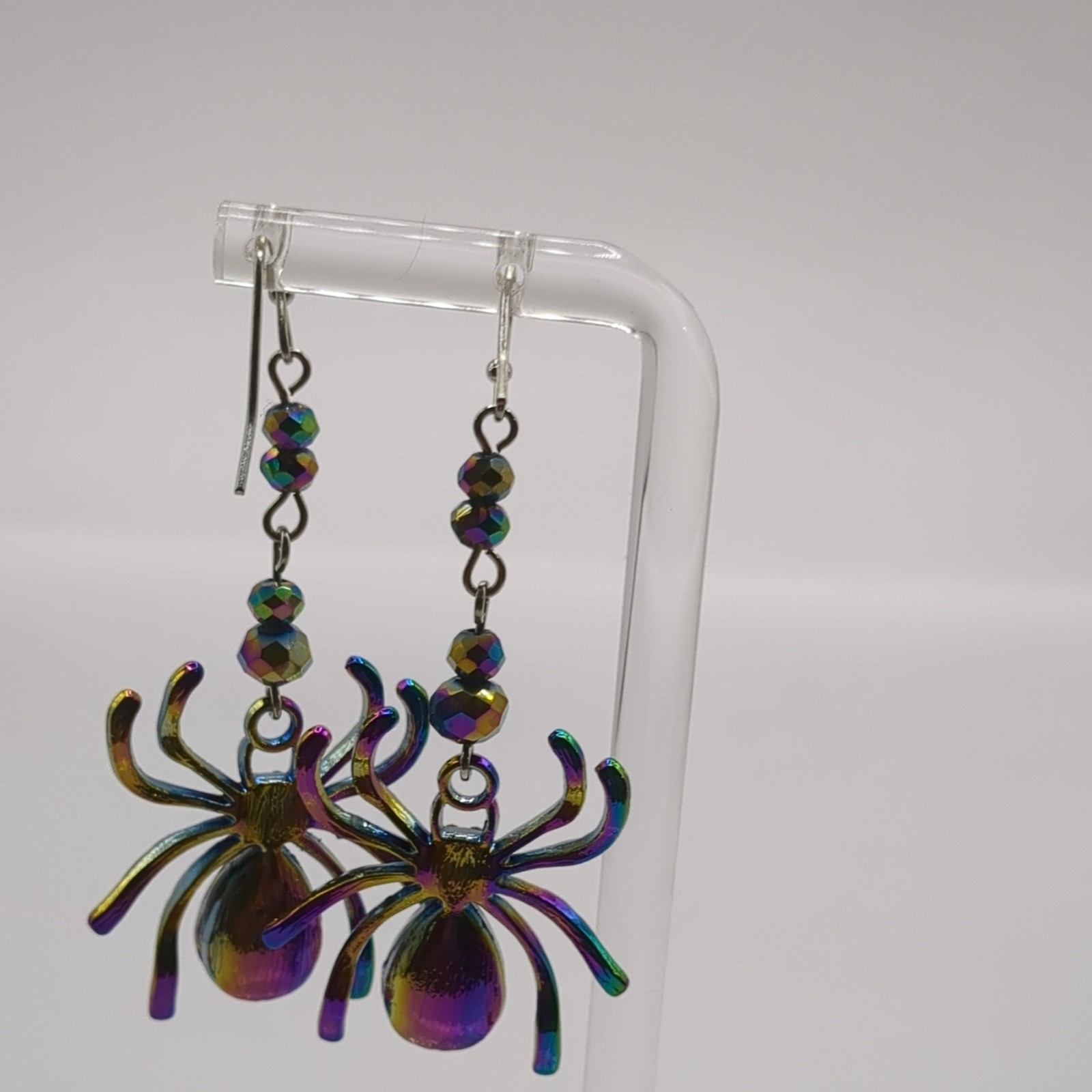 Spider Shaped Dangle Drop Earrings, Multicolor Cr… - image 3