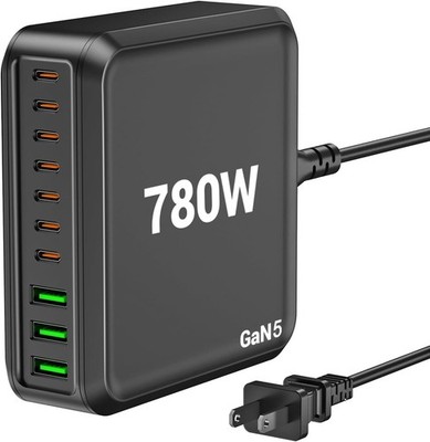 780W USB C Charger Block Fast 10-Port USB C Charging Station GaN PD 120W Laptop