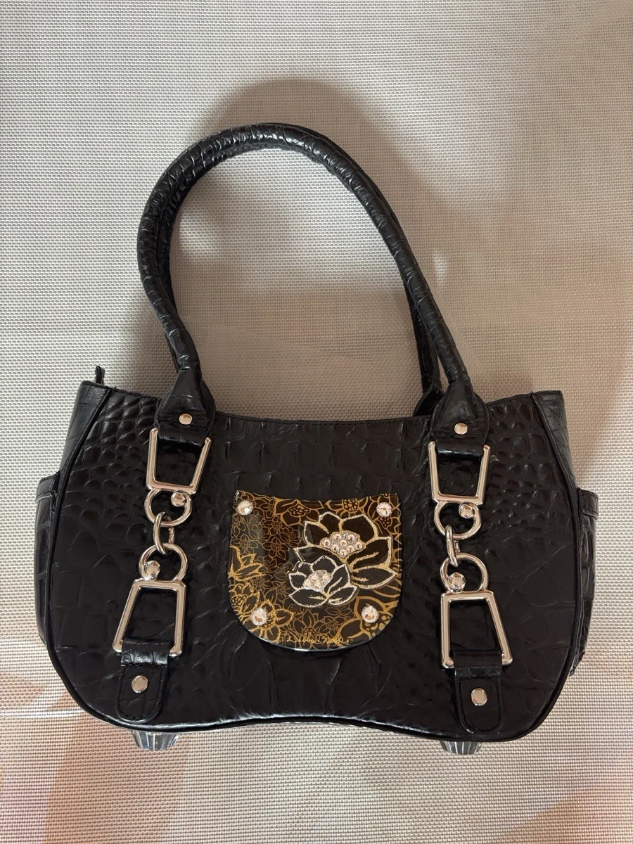 Debbie Brooks NY Black Suede Leather Belt Size M Ornate Glitter Rose Buckle Art Debbie Brooks Bags & Handbags for Women for sale - eBay main image 4