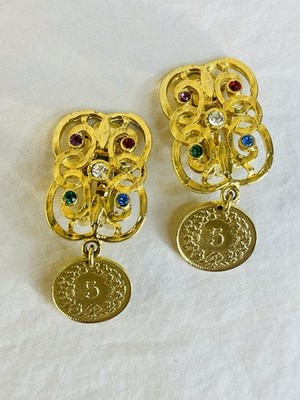 Vintage Tara Coin Earrings with Filigree Design Clip On
