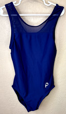 Plum Adult XS AXS Gymnastics Leotard Solid Navy Blue Semi-sheer Mesh Shoulders