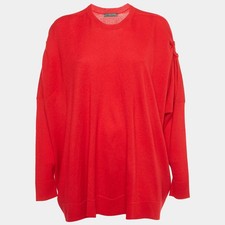 Alexander McQueen Red Wool Knit Ruche Sleeve Sweater S