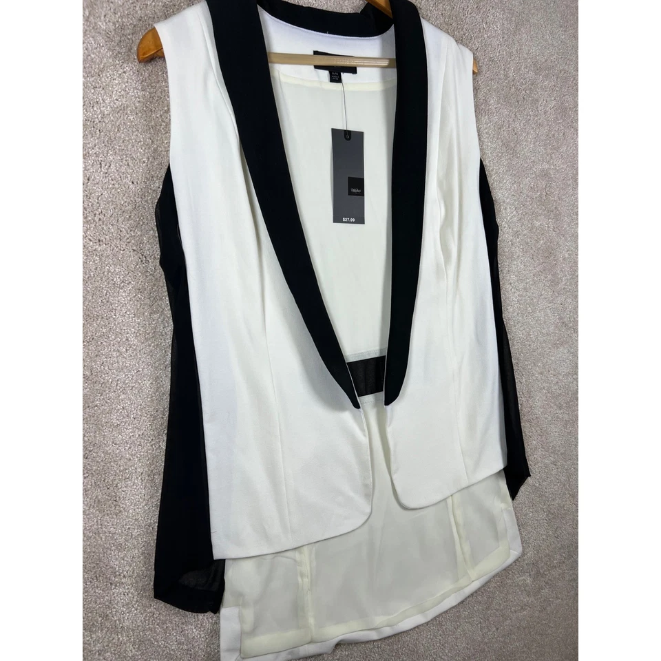 NWT Mossimo Ivory Black Sleeveless Vest with Attached Sleeve Sheer Panel XL Chic - Image 3 of 4