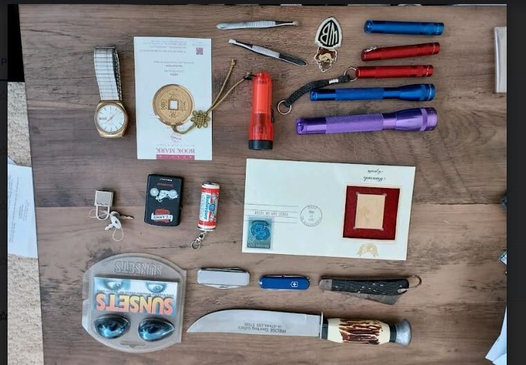 Junk Drawer Lot Maglite Flashlights, Knives, Lighters, Seiko, Misc