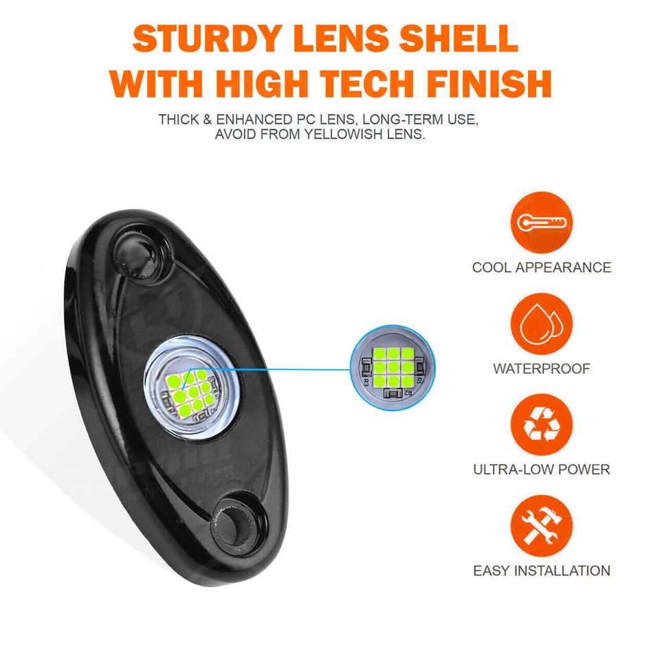 Luces LED verdes de roca 9W luz debajo de la carrocería para Jeep Ford camión todoterreno ATV UTV 4x4 Foto 4 de 4