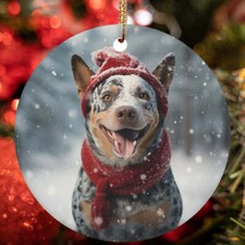 Cute Australian Cattle Dog Santa Hat Snow Winter Christmas Ornament Gift Decor