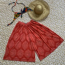 Vintage 60s 70s Italian Coral Pink Floral Tile Pattern Culottes