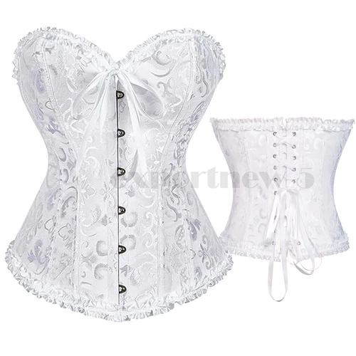 Retro Steampunk Gothic Corset Burlesque Lace Up Basque Top Bustier Waist Cincher - Picture 4 of 27