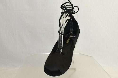 NIB PRADA 1F657H BLACK CANVAS SATIN ANKLE WRAP LACE BALLERINA FLATS 37 ITALY - Picture 6 of 12