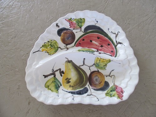 E & R Italy Divided Ceramic Dish Platter Bisque Finish w/ Fruit Serving Bowl - Imagen 5 de 5