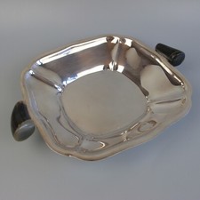 Serving Tray Dish Bowl. Metal silver plated. Horn handles. By Plata Lappas.
