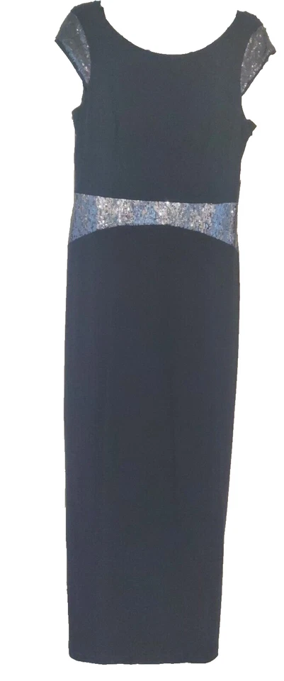 New Scarlett sz.10 Navy Maxi Dress sz.10 Draped Cowl Back Lace Sequin Gown - Image 2 of 4