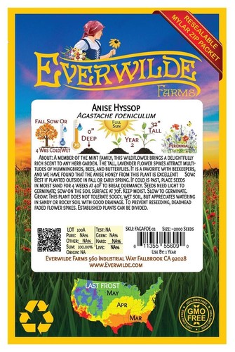 2000 Anise Hyssop Wildflower Seeds - Everwilde Farms Mylar Seed Packet - Picture 2 of 2
