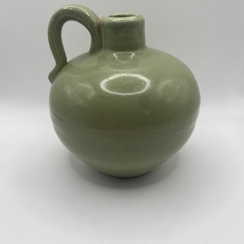 Stoneware Pottery Green Slip Glaze Jug Vase Studio Art 4.5” Primitive Decor