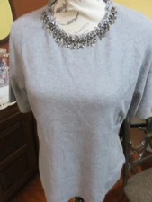 Finity Grey short sleeve wool blend sweater with crystal/beads detail size L