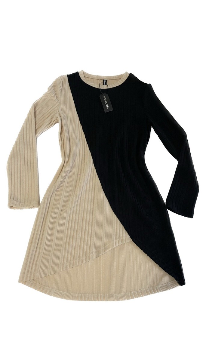NoraCora Crew Neck Jacquard Casual Dress Women Size Medium Black/Beige/ Apricot | eBay