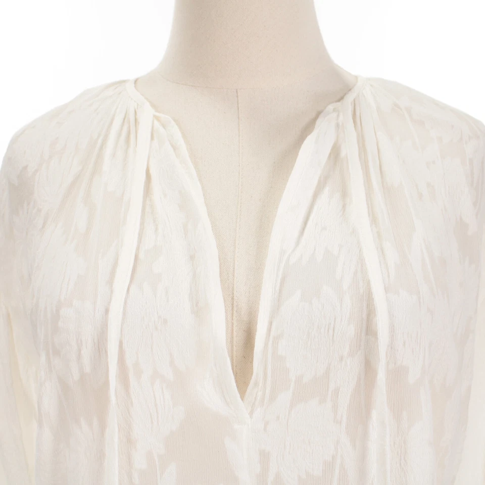 Top Vince Nuevo con Etiquetas Manga Larga Transparente Cuello en V Talla XS en Mezcla de Seda/Algodón Blanco roto Foto 2 de 4