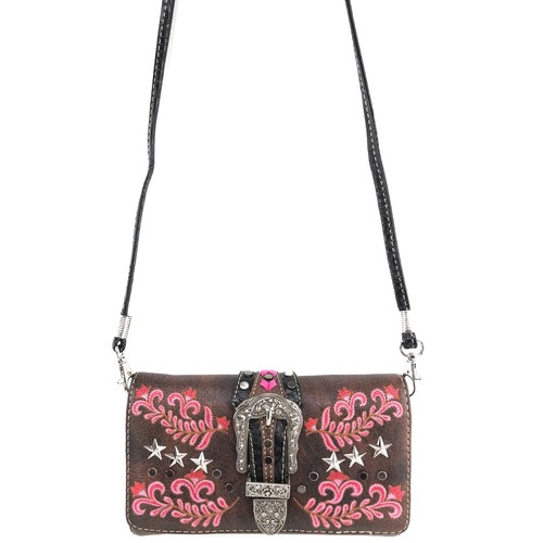 Justin West Buckle Western Floral Embroidery Conceal Carry Handbag Purse - Picture 49 of 69
