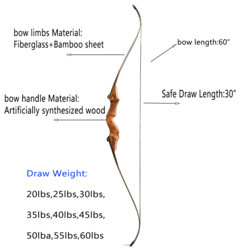 20-60lbs 60" Takedown Recurve Bow Wooden Bow Handle Archery Hunting Target LH RH - Picture 8 of 26