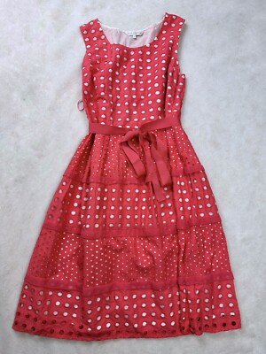 Pink Broderie A-Line Dress UK 14 Wedding Guest Mother Of Bride Summer