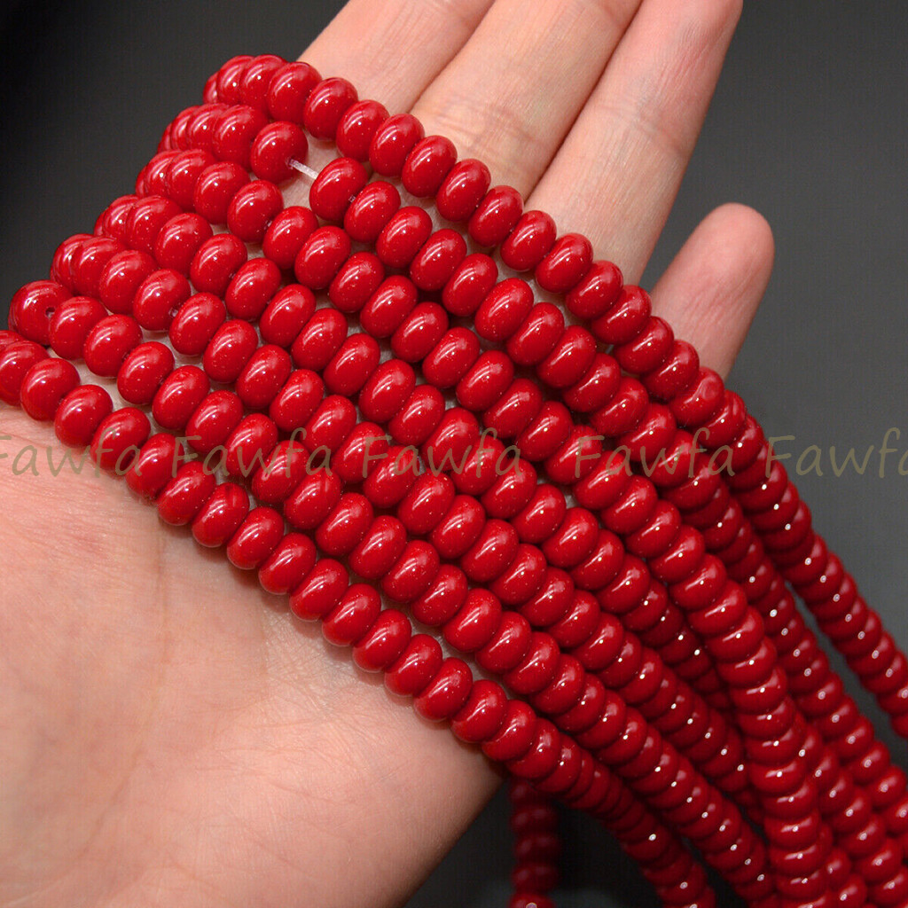 Coral Red Jade 5x8mm Smooth Rondelle Gemstone Loose Beads