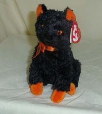Fraidy 6in TY Beanie Babie 2001 Halloween Black Cat orange bow new MWMT 4379