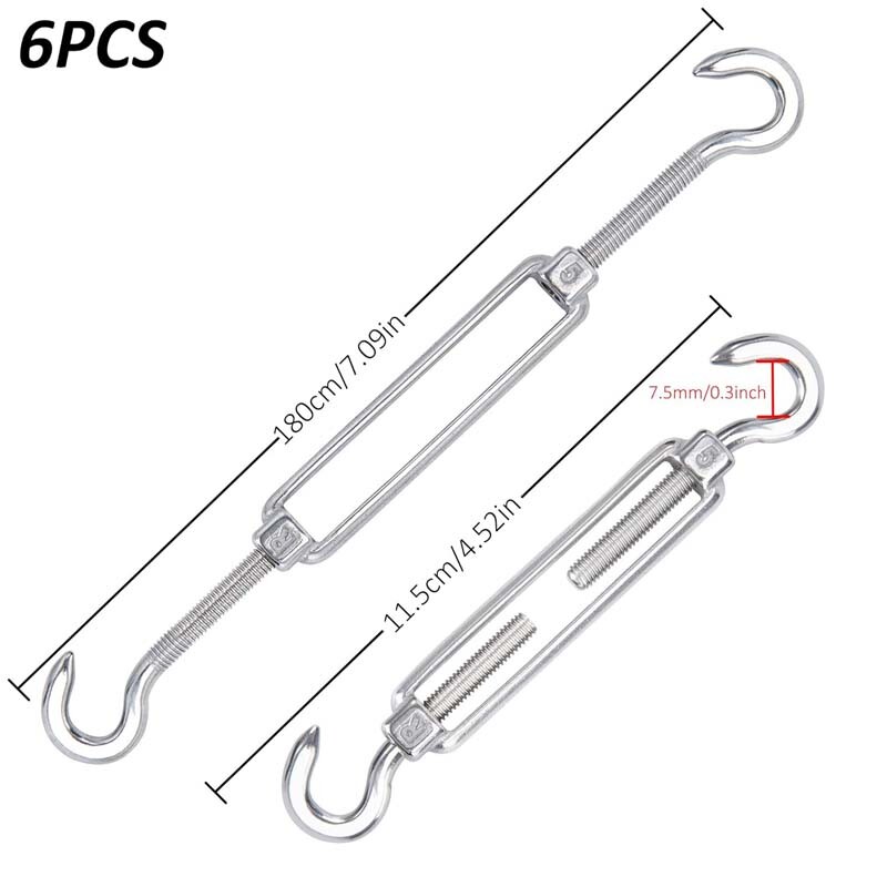 6pcs Turnbuckle Wire M5 Stainless Steel Adjustable Hook & Hook