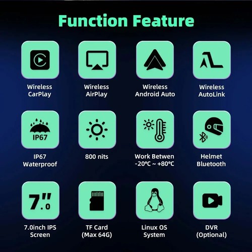 7" Inch Motorcycle DVR Wireless Apple Carplay Moto Android Auto LCD Display IP67 - Picture 15 of 30