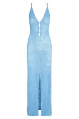 MONDAY SWIMWEAR Ramatuelle Dress Crochet Beach Cover Up Ibiza Blue in Size P
