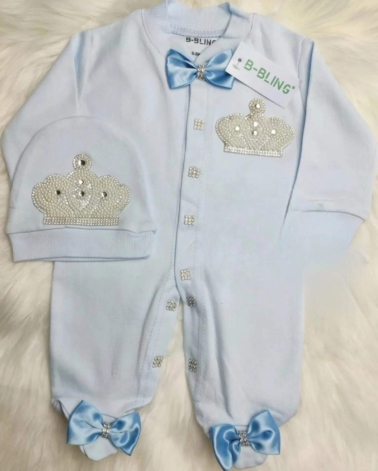 Premature Baby Clothes gift Set 3 piece Romper Beaded Blue on Blue