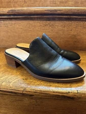 Women's CROWN VINTAGE 7.5 Black Leather Slides Mules Shoes