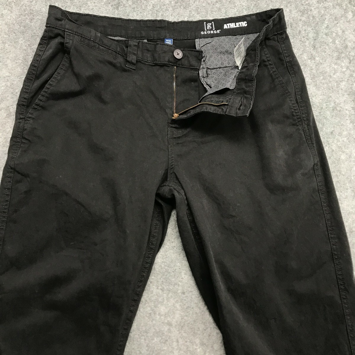 GEORGE メンズチノパン34/32 Lサイズ G George Pants Mens Size 34 x 30 Athletic Black Flat Front