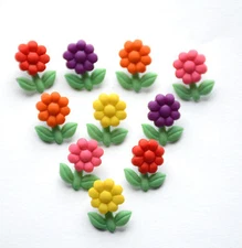 Garden Gems Shank Buttons / Flowers w Stem & Leaves / Jesse James ~ Dress It Up