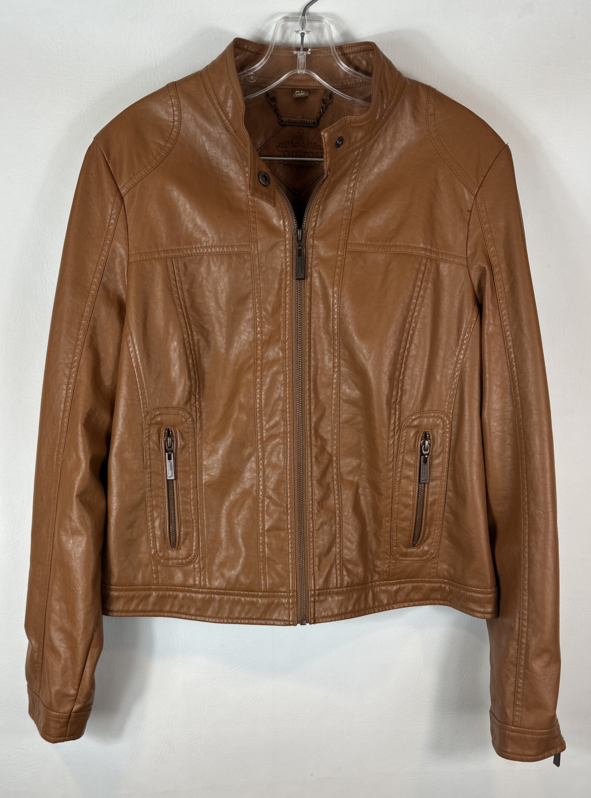 Jou Jou Cognac Faux Leather Moto Jacket FullZip Wome… Gem