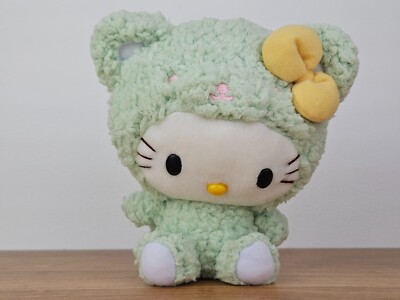 Seltenes Hello Kitty flauschiges Plüsch mintgrün Kostüm gelbe Schleife Hello Kitty Eikoh