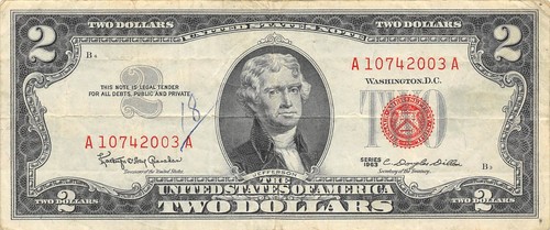 USA $2 Series of 1963 Block A - A Circulated Banknote FH