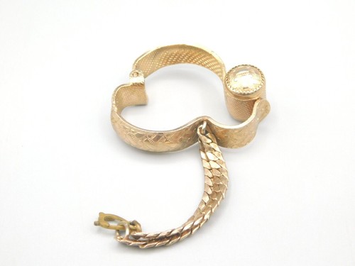 Antique Vintage Gold Tone Weave Pattern Purse Handkerchief Glove Clip - Picture 2 of 4