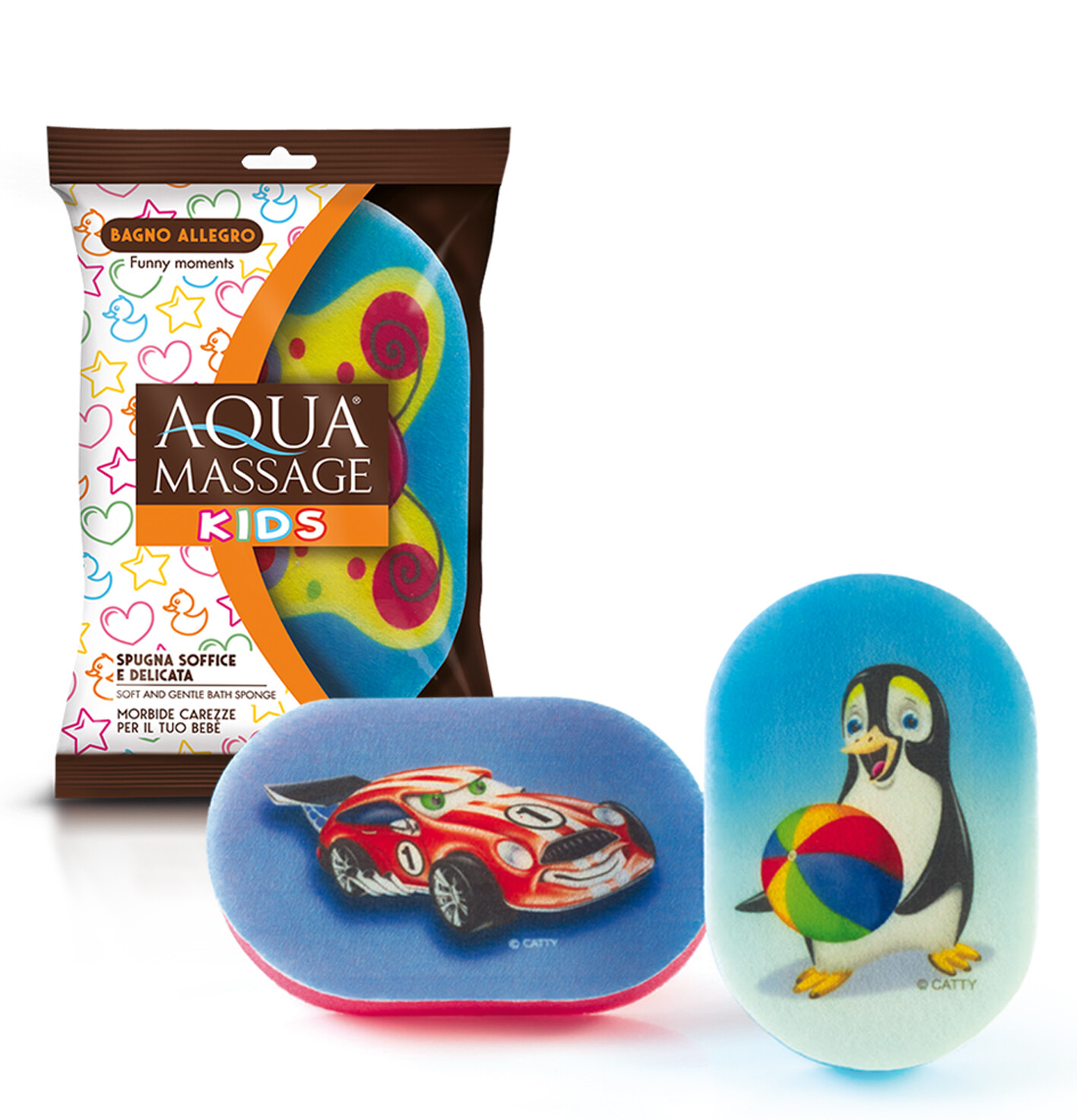 3 x Aqua Massage Kids Printed Bath Sponge