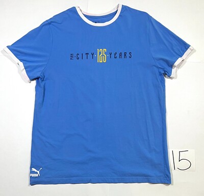Puma T-Shirt Men's XL Blue Man City 125 Years Classic Crew Neck Short Sleeve