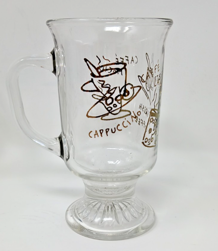 Set of 4 Anchor Hocking Irish Coffee Latte Footed Pedestal Clear Glass Mugs - Picture 4 of 4
