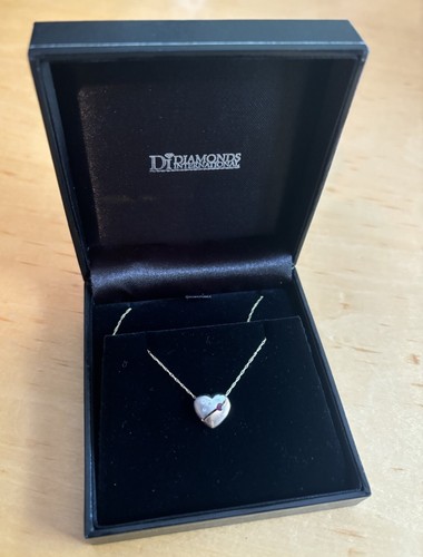 10k Two Tone Gold 18" Necklace with Heart Ruby & Diamonds Charm Round Pendant - Picture 3 of 6