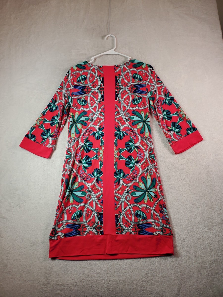 Nicole Miller フローラルドレス サイズ2 NICOLE MILLER SZ 2 RED BEIGE V-NECK FLORAL DRESS New With
