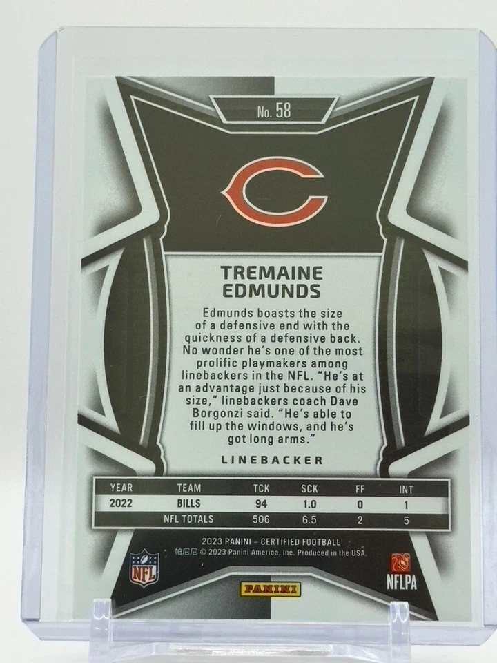 2023 Panini Certified Tremaine Edmunds Bronze Mirror 253/275, #58 - Image 2 of 2