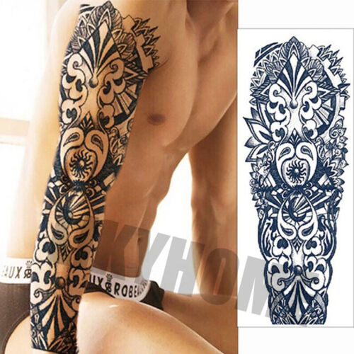 Temporary Full Arm Tattoo Sticker Waterproof Large Leg Fake Tattoos Body Art AU - Picture 6 of 29